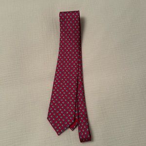 Hermes tall tie 66” long red horse pattern